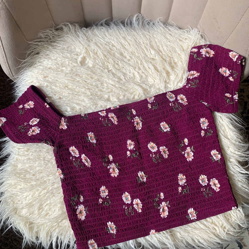 FOREVER 21 |PURPLE FLORAL CROPPED OFF SHOULDER TOP
